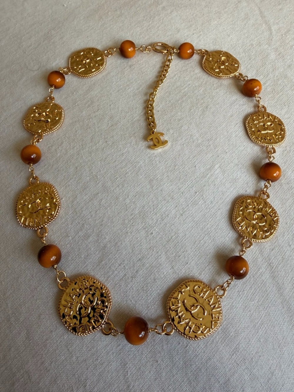 ✨CHANEL Gold Medallion Necklace with Tiger 👁️ Beads🐅